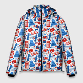 Мужская зимняя куртка 3D с принтом Люблю Лондон в Белгороде, верх — 100% полиэстер; подкладка — 100% полиэстер; утеплитель — 100% полиэстер | длина ниже бедра, свободный силуэт Оверсайз. Есть воротник-стойка, отстегивающийся капюшон и ветрозащитная планка. 

Боковые карманы с листочкой на кнопках и внутренний карман на молнии. | big ben | bridge | london | авттерн | англия | биг бен | королева | лондон | лондонский | мост | флаг