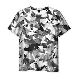 Мужская футболка 3D с принтом Городской серый камуфляж в Белгороде, 100% полиэфир | прямой крой, круглый вырез горловины, длина до линии бедер | армия | геометрический | геометрия | маскировка | милитари | паттерн | текстура | треугольники | чернобелый