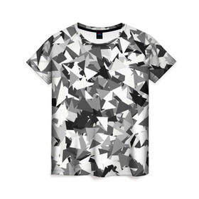 Женская футболка 3D с принтом Городской серый камуфляж в Белгороде, 100% полиэфир ( синтетическое хлопкоподобное полотно) | прямой крой, круглый вырез горловины, длина до линии бедер | армия | геометрический | геометрия | маскировка | милитари | паттерн | текстура | треугольники | чернобелый