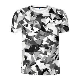 Мужская футболка 3D спортивная с принтом Городской серый камуфляж в Белгороде, 100% полиэстер с улучшенными характеристиками | приталенный силуэт, круглая горловина, широкие плечи, сужается к линии бедра | армия | геометрический | геометрия | маскировка | милитари | паттерн | текстура | треугольники | чернобелый
