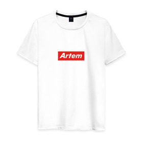 Мужская футболка хлопок с принтом Артём/ Artem в Белгороде, 100% хлопок | прямой крой, круглый вырез горловины, длина до линии бедер, слегка спущенное плечо. | supreme | артём | суприм