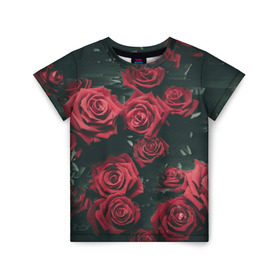 Детская футболка 3D с принтом Цветы Розы в Белгороде, 100% гипоаллергенный полиэфир | прямой крой, круглый вырез горловины, длина до линии бедер, чуть спущенное плечо, ткань немного тянется | 8 | день | женский | женский день | красная | любовь | марта | роза | розы | цветы