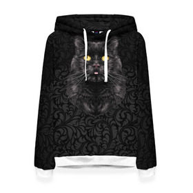 Женская толстовка 3D с принтом Чёрный котик в Белгороде, 100% полиэстер  | двухслойный капюшон со шнурком для регулировки, мягкие манжеты на рукавах и по низу толстовки, спереди карман-кенгуру с мягким внутренним слоем. | Тематика изображения на принте: кошка | чёрная