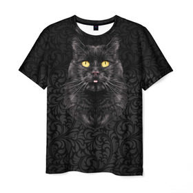 Мужская футболка 3D с принтом Чёрный котик в Белгороде, 100% полиэфир | прямой крой, круглый вырез горловины, длина до линии бедер | Тематика изображения на принте: кошка | чёрная