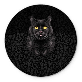 Коврик для мышки круглый с принтом Чёрный котик в Белгороде, резина и полиэстер | круглая форма, изображение наносится на всю лицевую часть | Тематика изображения на принте: кошка | чёрная