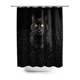 Штора 3D для ванной с принтом Чёрный котик в Белгороде, 100% полиэстер | плотность материала — 100 г/м2. Стандартный размер — 146 см х 180 см. По верхнему краю — пластиковые люверсы для креплений. В комплекте 10 пластиковых колец | Тематика изображения на принте: кошка | чёрная