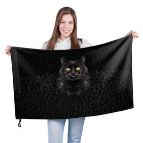 Флаг 3D с принтом Чёрный котик в Белгороде, 100% полиэстер | плотность ткани — 95 г/м2, размер — 67 х 109 см. Принт наносится с одной стороны | Тематика изображения на принте: кошка | чёрная