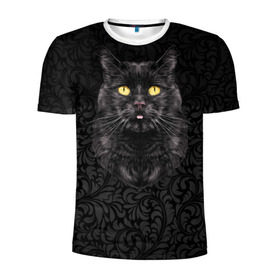 Мужская футболка 3D спортивная с принтом Чёрный котик в Белгороде, 100% полиэстер с улучшенными характеристиками | приталенный силуэт, круглая горловина, широкие плечи, сужается к линии бедра | кошка | чёрная