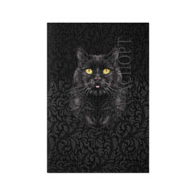 Обложка для паспорта матовая кожа с принтом Чёрный котик в Белгороде, натуральная матовая кожа | размер 19,3 х 13,7 см; прозрачные пластиковые крепления | Тематика изображения на принте: кошка | чёрная