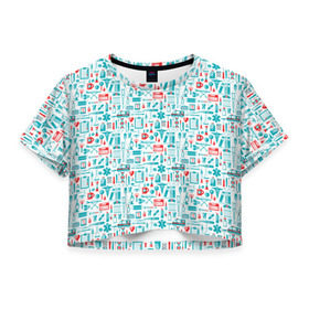 Женская футболка 3D укороченная с принтом 36,6 в Белгороде, 100% полиэстер | круглая горловина, длина футболки до линии талии, рукава с отворотами | аптека | врач | гиппократ | градусник | медбрат | медик | медсестра | пинцет | скорая | скорая помощь