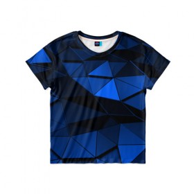 Детская футболка 3D с принтом Blue abstraction collection в Белгороде, 100% гипоаллергенный полиэфир | прямой крой, круглый вырез горловины, длина до линии бедер, чуть спущенное плечо, ткань немного тянется | abstraction | geometry | polygon | абстракция | геометрия | грань | краски | кубик | кубики | линии | мозаика | полигон | разноцветные | ребро | текстура | тени | узор