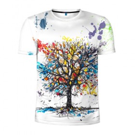 Мужская футболка 3D спортивная с принтом Дерево в красках в Белгороде, 100% полиэстер с улучшенными характеристиками | приталенный силуэт, круглая горловина, широкие плечи, сужается к линии бедра | дерево | краски | цветное дерево