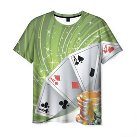 Мужская футболка 3D с принтом Покер Старс в Белгороде, 100% полиэфир | прямой крой, круглый вырез горловины, длина до линии бедер | Тематика изображения на принте: игра | казино | каре | карты | роял | сет | стрит | туз | удача | флеш | фул | хаус
