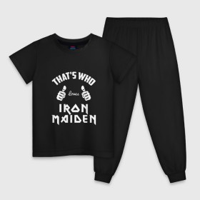 Детская пижама хлопок с принтом Вот кто любит Iron Maiden в Белгороде, 100% хлопок |  брюки и футболка прямого кроя, без карманов, на брюках мягкая резинка на поясе и по низу штанин
 | iron maiden | loves | thats who | this girl | this guy | айран | айрон | большие | группа | дэйв мюррей | железная дева | ирон | клас | класс | кулаки | майден | мейд | мейден | метал | пальцы | рок | руки | стив харрис | хеви