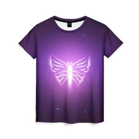 Женская футболка 3D с принтом Бабочка в Белгороде, 100% полиэфир ( синтетическое хлопкоподобное полотно) | прямой крой, круглый вырез горловины, длина до линии бедер | бабочка | магия | насекомое | неон