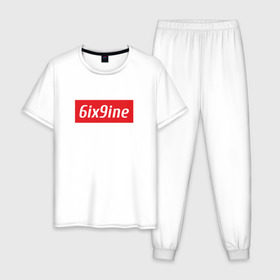Мужская пижама хлопок с принтом 6ix9ine в Белгороде, 100% хлопок | брюки и футболка прямого кроя, без карманов, на брюках мягкая резинка на поясе и по низу штанин
 | 6ix | rap | рэп