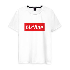 Мужская футболка хлопок с принтом 6ix9ine в Белгороде, 100% хлопок | прямой крой, круглый вырез горловины, длина до линии бедер, слегка спущенное плечо. | 6ix | rap | рэп