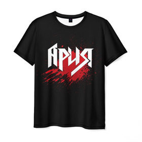 Мужская футболка 3D с принтом Ария в Белгороде, 100% полиэфир | прямой крой, круглый вырез горловины, длина до линии бедер | band | blood | metal | music | rock | ария | атрибутика | группа | кровь | метал | музыка | рок