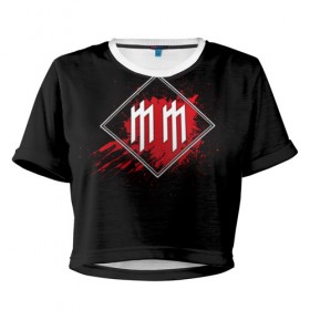 Женская футболка 3D укороченная с принтом Marilyn Manson в Белгороде, 100% полиэстер | круглая горловина, длина футболки до линии талии, рукава с отворотами | band | blood | marilyn manson | metal | music | rock | атрибутика | группа | кровь | метал | музыка | рок