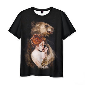 Мужская футболка 3D с принтом Defender в Белгороде, 100% полиэфир | прямой крой, круглый вырез горловины, длина до линии бедер | bear | calm | defender | ginger | ginger hair | girl | protection | девушка | животные | защита | медведь | рыжая