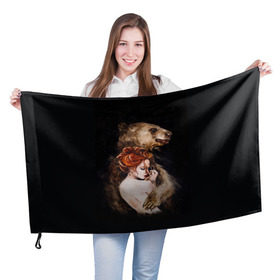 Флаг 3D с принтом Defender в Белгороде, 100% полиэстер | плотность ткани — 95 г/м2, размер — 67 х 109 см. Принт наносится с одной стороны | bear | calm | defender | ginger | ginger hair | girl | protection | девушка | животные | защита | медведь | рыжая