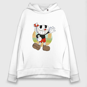 Женское худи Oversize хлопок с принтом Cuphead в Белгороде, френч-терри — 70% хлопок, 30% полиэстер. Мягкий теплый начес внутри —100% хлопок | боковые карманы, эластичные манжеты и нижняя кромка, капюшон на магнитной кнопке | cuphead | капхед | капхэд