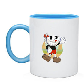 Кружка двухцветная с принтом Cuphead в Белгороде, керамика | объем — 330 мл, диаметр — 80 мм. Цветная ручка и кайма сверху, в некоторых цветах — вся внутренняя часть | Тематика изображения на принте: cuphead | капхед | капхэд