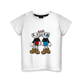 Детская футболка хлопок с принтом Cuphead/Mugman в Белгороде, 100% хлопок | круглый вырез горловины, полуприлегающий силуэт, длина до линии бедер | Тематика изображения на принте: капхед | капхэд | магмен | магмэн | мугмен