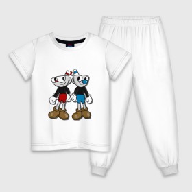 Детская пижама хлопок с принтом Cuphead/Mugman в Белгороде, 100% хлопок |  брюки и футболка прямого кроя, без карманов, на брюках мягкая резинка на поясе и по низу штанин
 | Тематика изображения на принте: капхед | капхэд | магмен | магмэн | мугмен