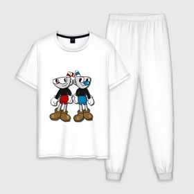 Мужская пижама хлопок с принтом Cuphead/Mugman в Белгороде, 100% хлопок | брюки и футболка прямого кроя, без карманов, на брюках мягкая резинка на поясе и по низу штанин
 | капхед | капхэд | магмен | магмэн | мугмен