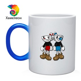 Кружка хамелеон с принтом Cuphead/Mugman в Белгороде, керамика | меняет цвет при нагревании, емкость 330 мл | Тематика изображения на принте: капхед | капхэд | магмен | магмэн | мугмен