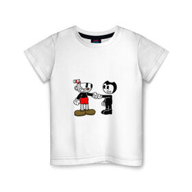 Детская футболка хлопок с принтом Cuphead/Bendy в Белгороде, 100% хлопок | круглый вырез горловины, полуприлегающий силуэт, длина до линии бедер | Тематика изображения на принте: бенди | бэнди | капхед | капхэд