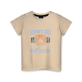 Детская футболка хлопок с принтом Stranger Things Hawkins в Белгороде, 100% хлопок | круглый вырез горловины, полуприлегающий силуэт, длина до линии бедер | Тематика изображения на принте: hawkins | stranger things | очень странные дела