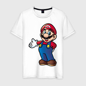 Мужская футболка хлопок с принтом Mario в Белгороде, 100% хлопок | прямой крой, круглый вырез горловины, длина до линии бедер, слегка спущенное плечо. | nintendo | марио | нинтендо