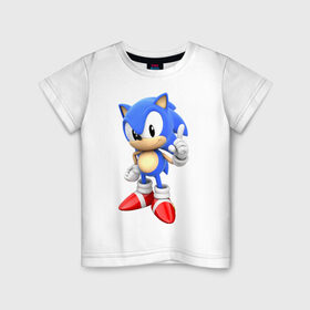 Детская футболка хлопок с принтом Classic Sonic в Белгороде, 100% хлопок | круглый вырез горловины, полуприлегающий силуэт, длина до линии бедер | Тематика изображения на принте: 16 бит | sega | sonic | классический соник