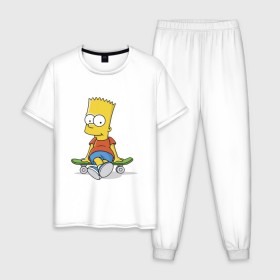 Мужская пижама хлопок с принтом Барт на скейте в Белгороде, 100% хлопок | брюки и футболка прямого кроя, без карманов, на брюках мягкая резинка на поясе и по низу штанин
 | simpsons | барт симпсон | симпсоны