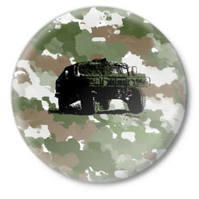 Значок с принтом Jeep в Белгороде,  металл | круглая форма, металлическая застежка в виде булавки | Тематика изображения на принте: 23 февраля | hummer | jeep | авто | армейская | армия | внедорожник | военная | джип | камуфляж | милитари | россия | хамер