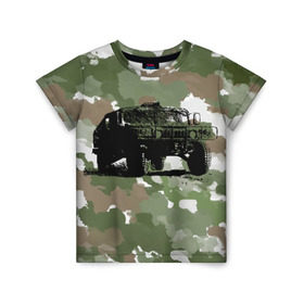 Детская футболка 3D с принтом Jeep в Белгороде, 100% гипоаллергенный полиэфир | прямой крой, круглый вырез горловины, длина до линии бедер, чуть спущенное плечо, ткань немного тянется | Тематика изображения на принте: 23 февраля | hummer | jeep | авто | армейская | армия | внедорожник | военная | джип | камуфляж | милитари | россия | хамер