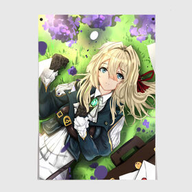 Постер с принтом Violet Evergarden в Белгороде, 100% бумага
 | бумага, плотность 150 мг. Матовая, но за счет высокого коэффициента гладкости имеет небольшой блеск и дает на свету блики, но в отличии от глянцевой бумаги не покрыта лаком | anime | violet evergarden | аниме | вайолет эвергарден