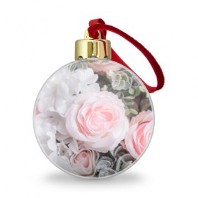 Ёлочный шар с принтом розы в Белгороде, Пластик | Диаметр: 77 мм | букет | винтаж | зелень | листья | розовые розы | романтика | цветы