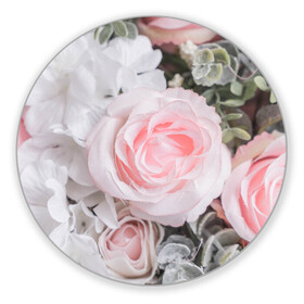 Коврик для мышки круглый с принтом розы в Белгороде, резина и полиэстер | круглая форма, изображение наносится на всю лицевую часть | букет | винтаж | зелень | листья | розовые розы | романтика | цветы