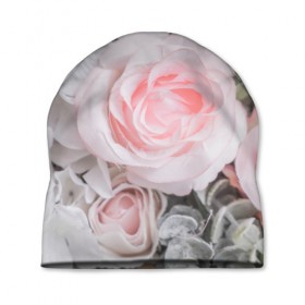 Шапка 3D с принтом розы в Белгороде, 100% полиэстер | универсальный размер, печать по всей поверхности изделия | букет | винтаж | зелень | листья | розовые розы | романтика | цветы