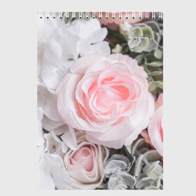 Скетчбук с принтом розы в Белгороде, 100% бумага
 | 48 листов, плотность листов — 100 г/м2, плотность картонной обложки — 250 г/м2. Листы скреплены сверху удобной пружинной спиралью | букет | винтаж | зелень | листья | розовые розы | романтика | цветы