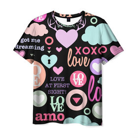 Мужская футболка 3D с принтом Любовь на разных языках в Белгороде, 100% полиэфир | прямой крой, круглый вырез горловины, длина до линии бедер | 14 | love | валентин | губы | день | любовь | подарок | поцелуй | сердце | страсть | февраль