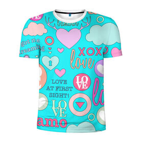 Мужская футболка 3D спортивная с принтом I Love you в Белгороде, 100% полиэстер с улучшенными характеристиками | приталенный силуэт, круглая горловина, широкие плечи, сужается к линии бедра | 14 | love | валентин | губы | день | любовь | подарок | поцелуй | сердце | страсть | февраль