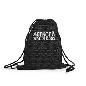 Рюкзак-мешок 3D с принтом Алексей Watch Dogs в Белгороде, 100% полиэстер | плотность ткани — 200 г/м2, размер — 35 х 45 см; лямки — толстые шнурки, застежка на шнуровке, без карманов и подкладки | алексей | алеша | леша