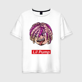 Женская футболка хлопок Oversize с принтом Lil Pump в Белгороде, 100% хлопок | свободный крой, круглый ворот, спущенный рукав, длина до линии бедер
 | face | gang | lil | pump | rap | качер | лил | маленький | насос | памп | репер | рэпер | рэппер | с дредами