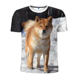 Мужская футболка 3D спортивная с принтом Акита-ину в Белгороде, 100% полиэстер с улучшенными характеристиками | приталенный силуэт, круглая горловина, широкие плечи, сужается к линии бедра | Тематика изображения на принте: акита | животное | животные | ину | овчарка | пес | песик | псы | сиба | собака | собаки | шиба