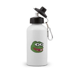 Бутылка спортивная с принтом Pepe frog в Белгороде, металл | емкость — 500 мл, в комплекте две пластиковые крышки и карабин для крепления | meme pepe мем прикол лягушка