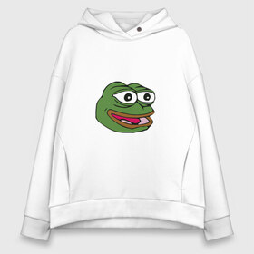 Женское худи Oversize хлопок с принтом Pepe frog в Белгороде, френч-терри — 70% хлопок, 30% полиэстер. Мягкий теплый начес внутри —100% хлопок | боковые карманы, эластичные манжеты и нижняя кромка, капюшон на магнитной кнопке | meme pepe мем прикол лягушка